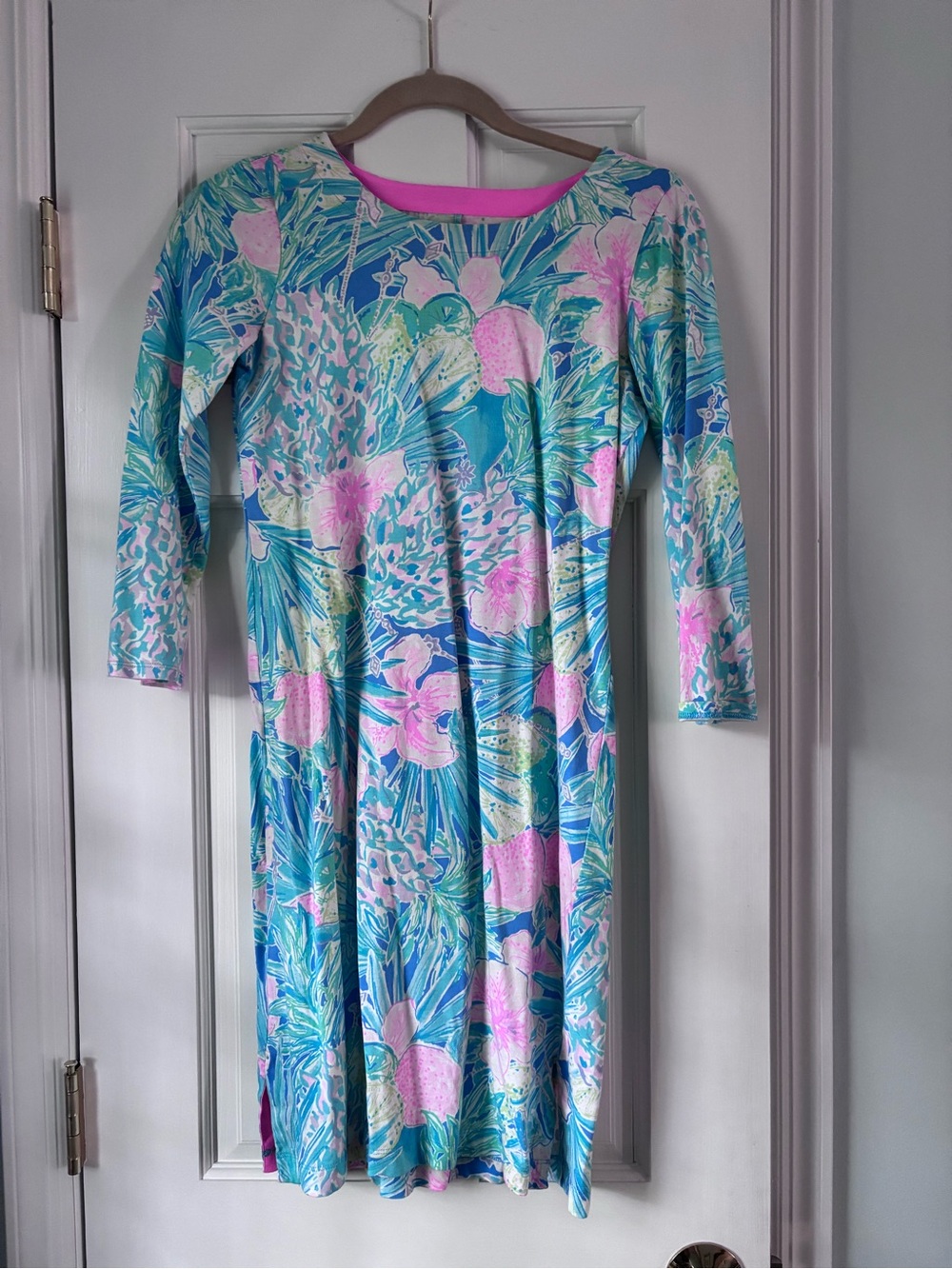 Lilly Pulitzer Blue and Pink Tropical Long Sleeve Dress